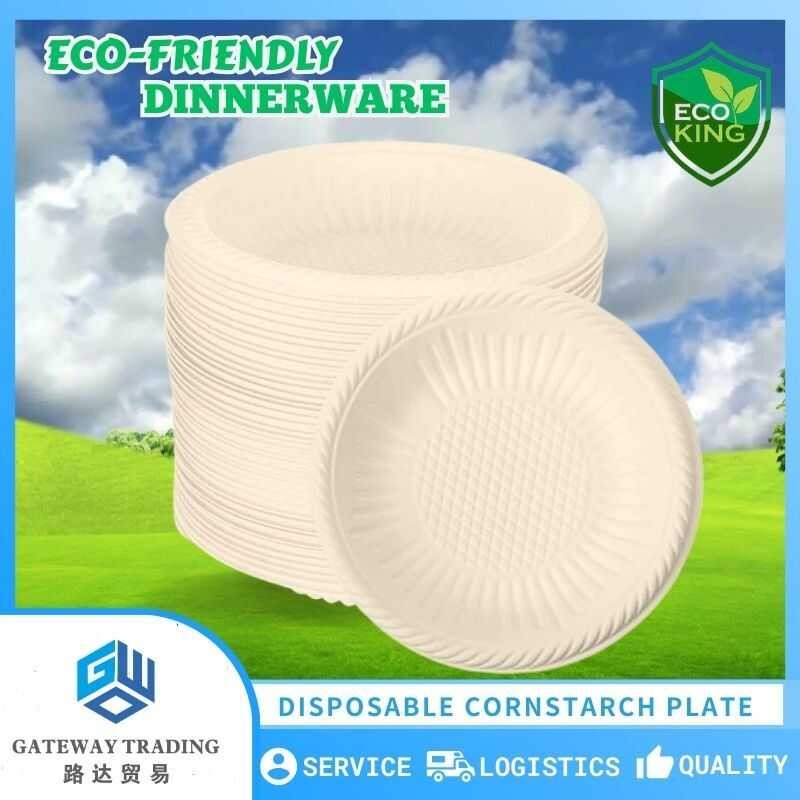 ECO KING 50Pcs Disposable Cornstarch Plate Paper Eco-Friendly Home Easy ...