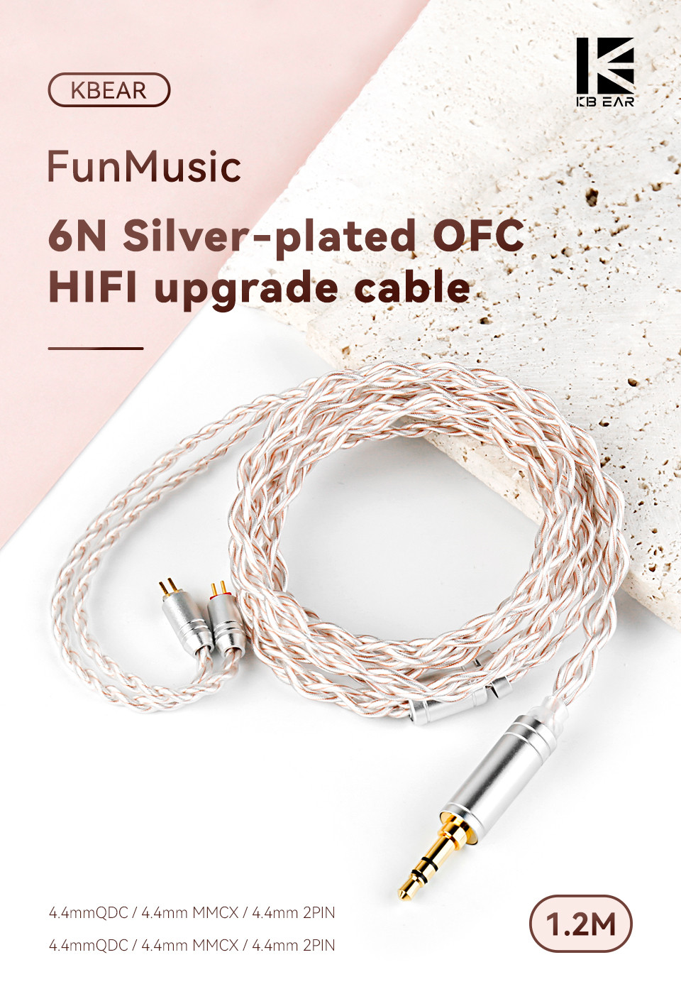 Headphone IEM Cable 2Pin 3.5mm 3.6ft, KBEAR ZiXiao 2 Strand-201 Core - View #11