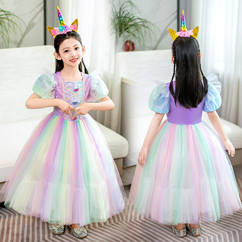 Unicorn Princess Dress For Kids Girl Rainbow Heart My Pony