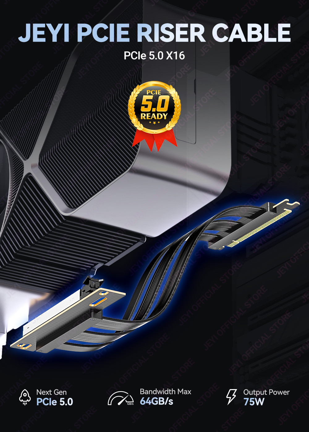 JEYI PCIe 5.0 Riser Cable, 64GB/s Graphics Card Extension Cable ...