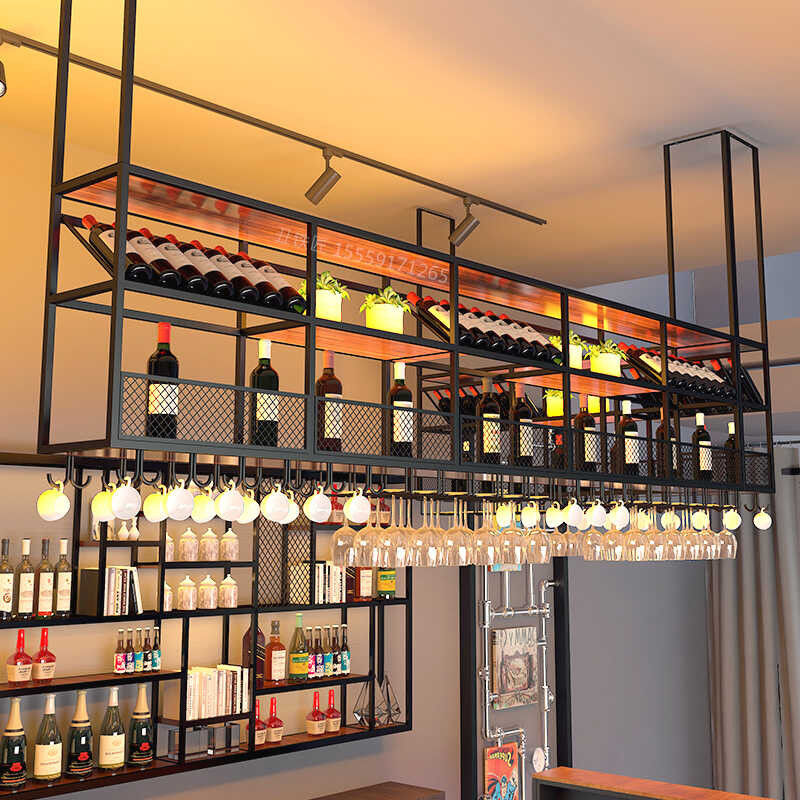 Bar Counter Industrial Style Cabinet Storage High Foot Inverted Hanging ...