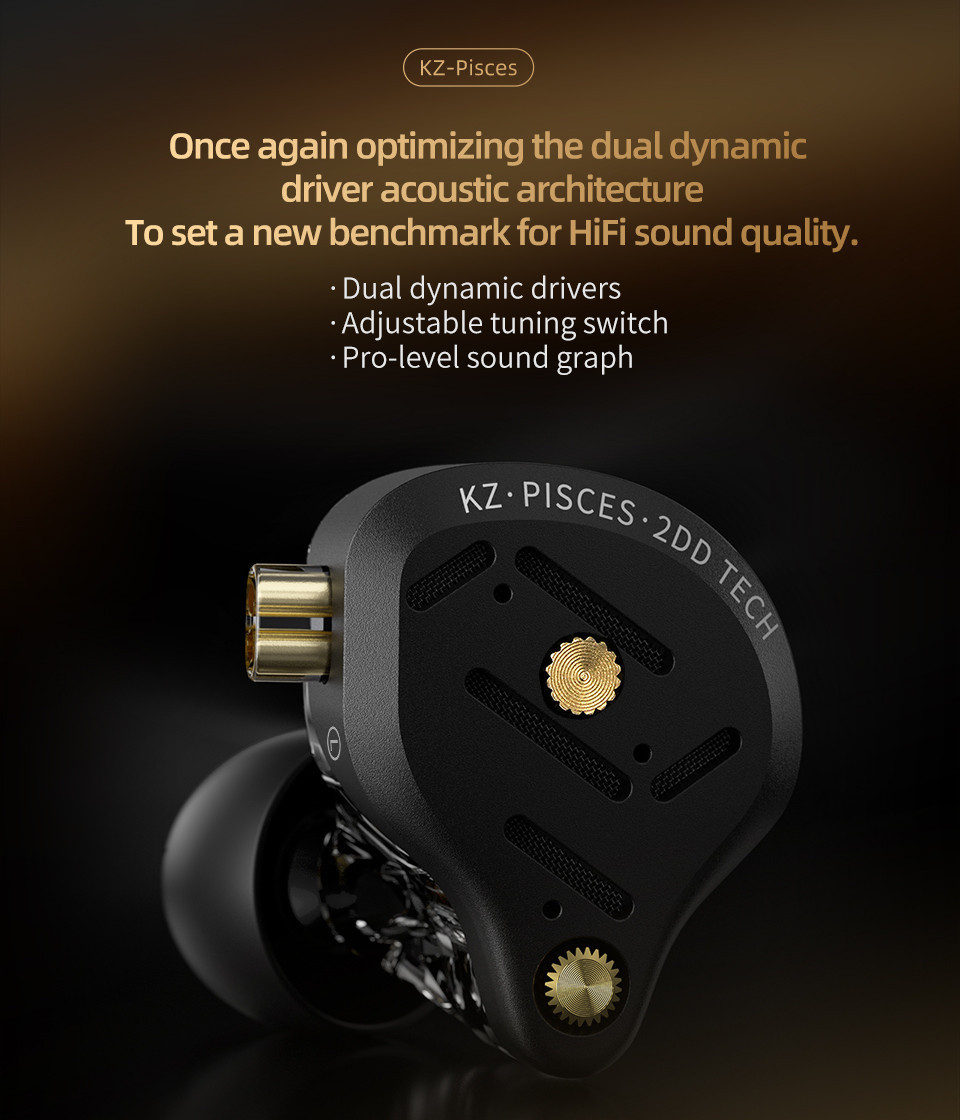 KZ Pisces 2DD Dynamic Drive HIFI Wired Earphones Adjustable Earbuds In ...