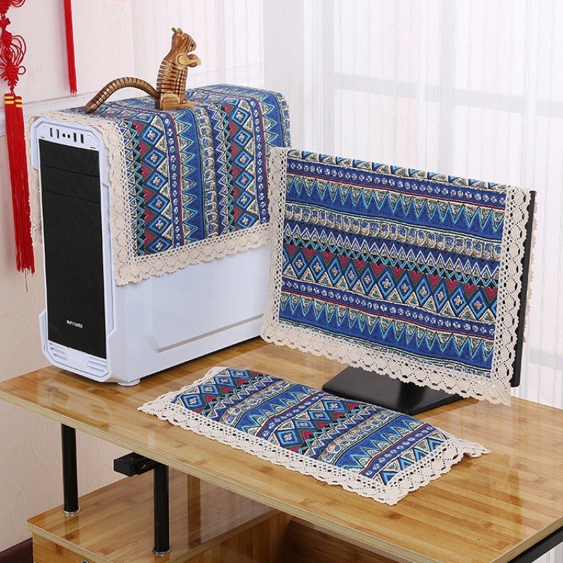 Computer Dust Cover Set (3pcs) Cotton Linen LCD Monitor Host Keyboard ...