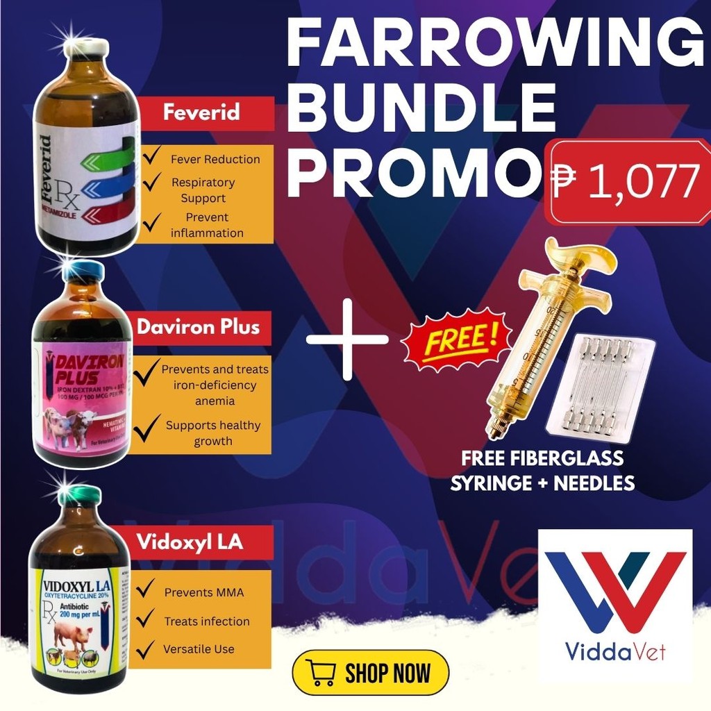 100ml Farrowing Bundle Vidoxyl LA Feverid Daviron Plus Farrowing Set ...