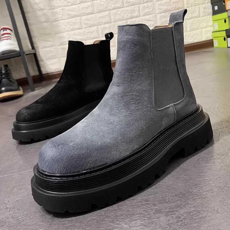 々 Shoes Autumn One Step High British Plush New Martin Thick Bottom Mid ...