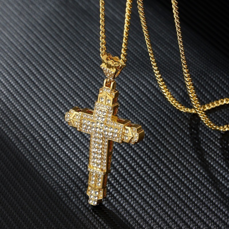 Hip Hop Large Cross Pendant Necklace Men Retro Bling Jewelry Unique ...