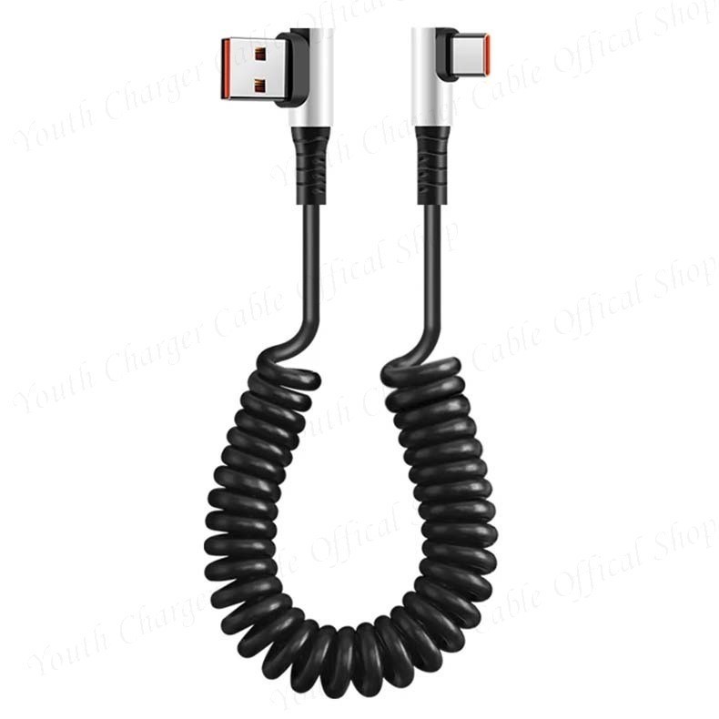 6A Dual Elbow USB to Type C Spring Retractable Car Charging Cable 66W ...