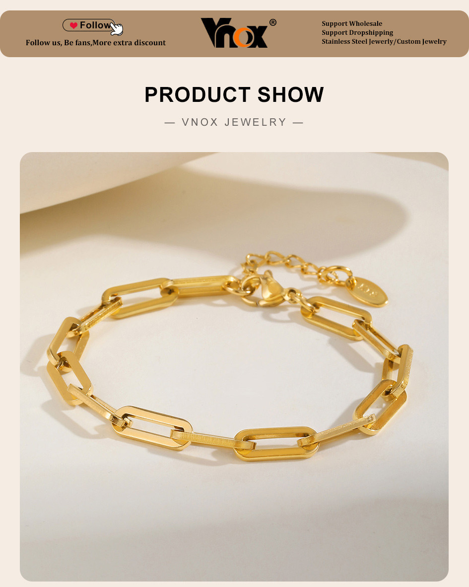 Vnox Classics Paperclip Chain Bracelets for Women,Waterproof Stainless ...