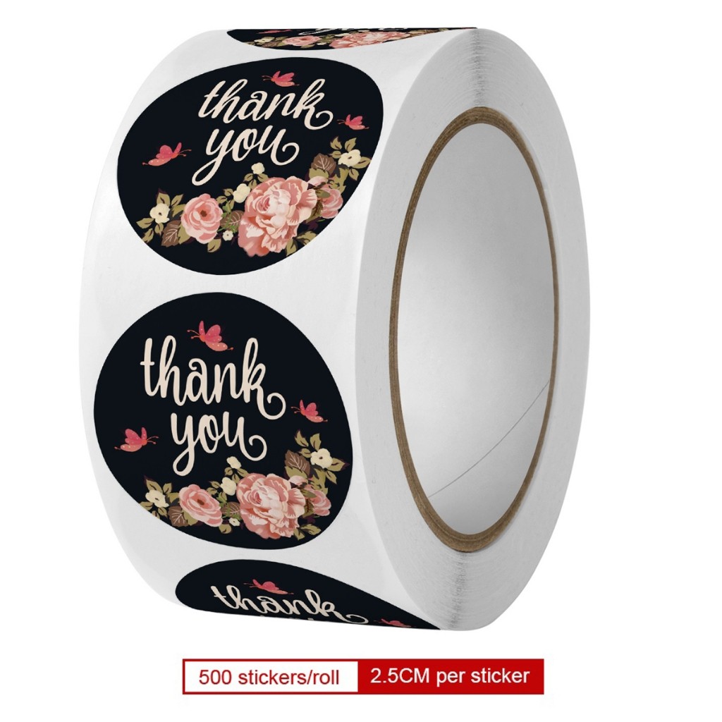 Flower Round Thank You Label Sticker 2.5CM 500PCS 1Roll Thank U ...