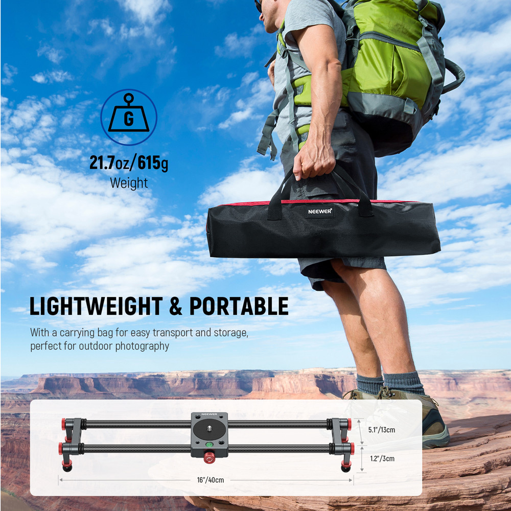 NEEWER 16"/40cm Carbon Fiber Camera Slider, Lightweight Rail Dolly Track Slider - View #7