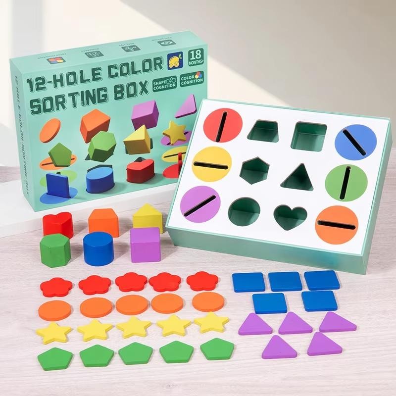 3D Shapes Geometric Solids Wooden Color Toy Sorting Toy Developmental ...