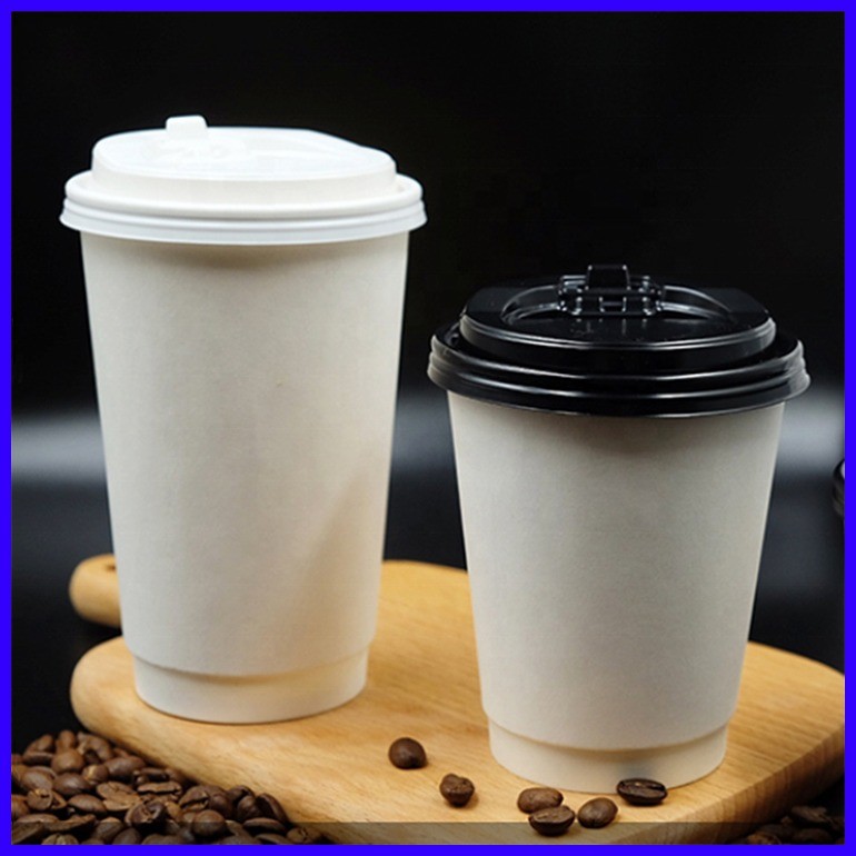 50pcs Double Wall Coffee Paper Cup 8oz / 12oz ( Kraft / White / Black ...
