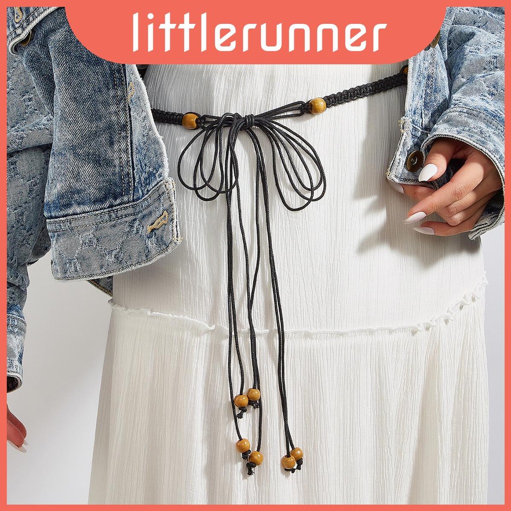 Fabric Waist Natural Rope With Wood Beads And Butterfly Knot For ...