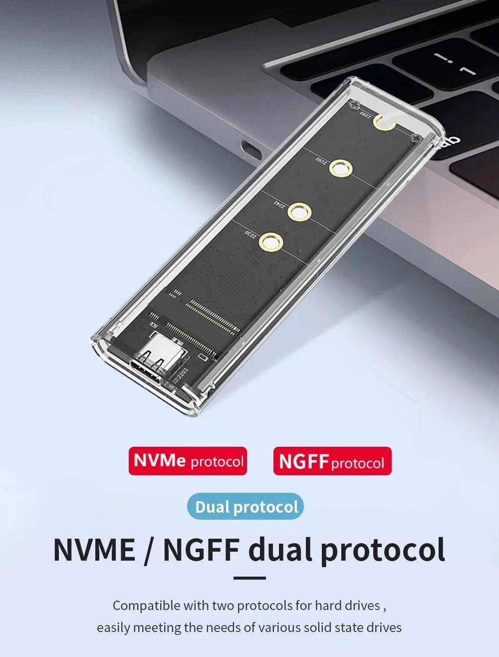 RGB M.2 NVME PCIe NGFF SATA Dual Protocol SSD Case Clear USB Type C ...