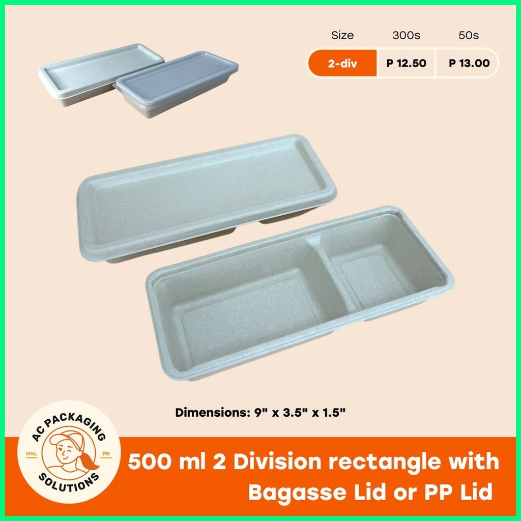(10s/50s) 500 ml Rectangle Sugarcane Bagasse 1 Div, 2 div, 3 div with ...