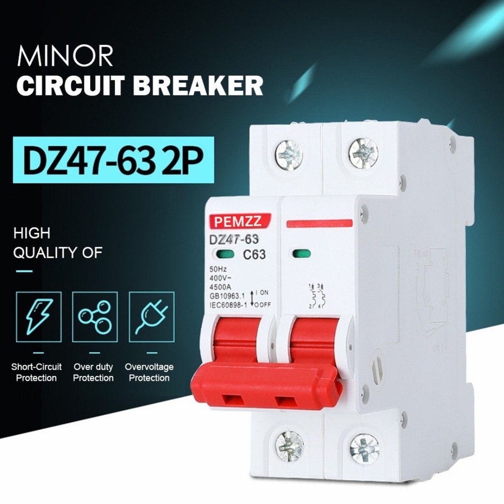 AC DC 2 Pole Mini Circuit Breaker 10A 16A 20A 32A 40A 50A 63A Overload ...