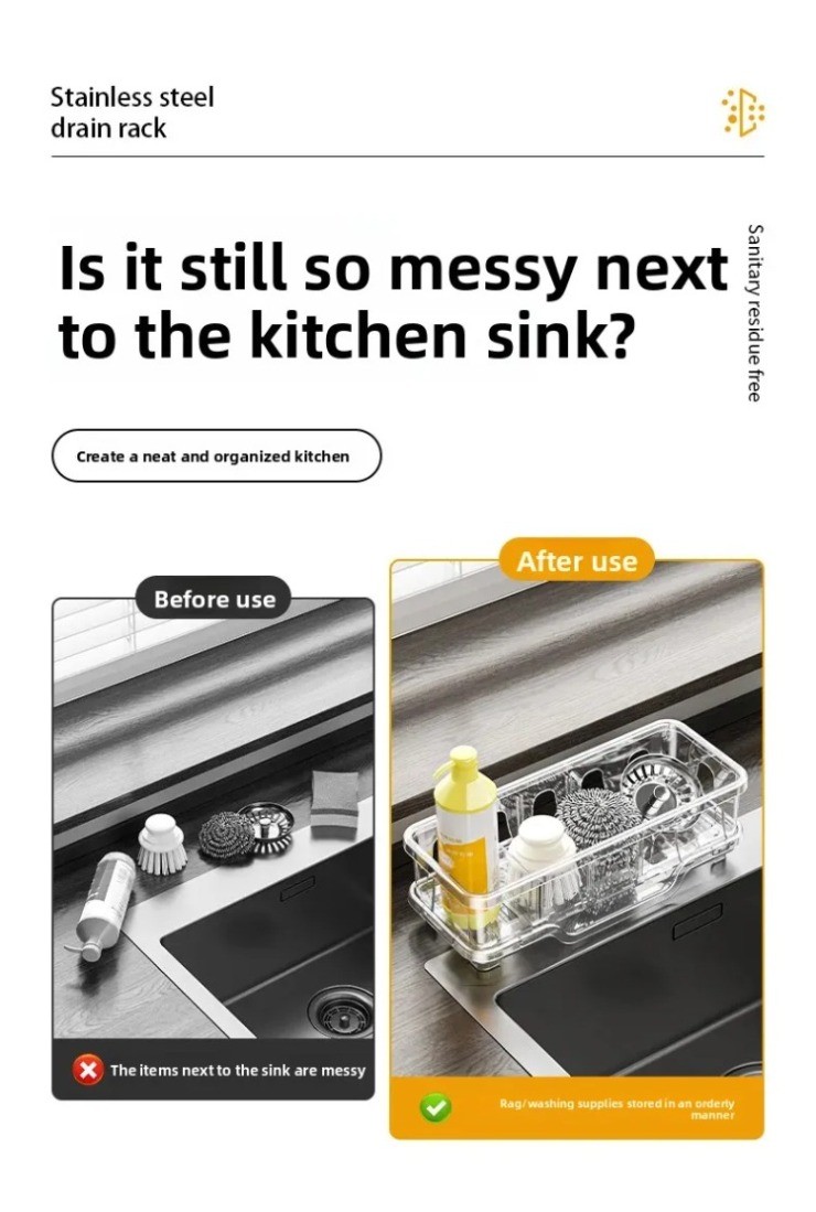 Kitchen Sink Sponge Rack, Quick Dry Kitchen Sink Organizer, Self ...