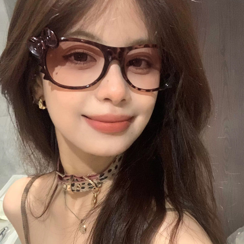 1/2/3Pcs Y2K Retro Pink Leopard Bow Glasses - Women Fashion Korean ...