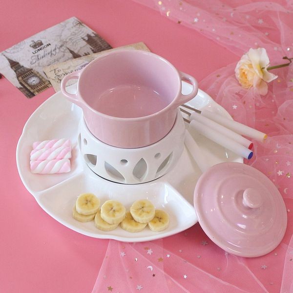Ceramic Ice Cream Hot Pot Chocolate Hot Pot Set With Lid Small Hot Pot ...