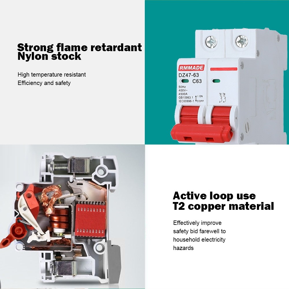 AC DC 2 Pole Mini Circuit Breaker 10A 16A 20A 32A 40A 50A 63A Overload ...