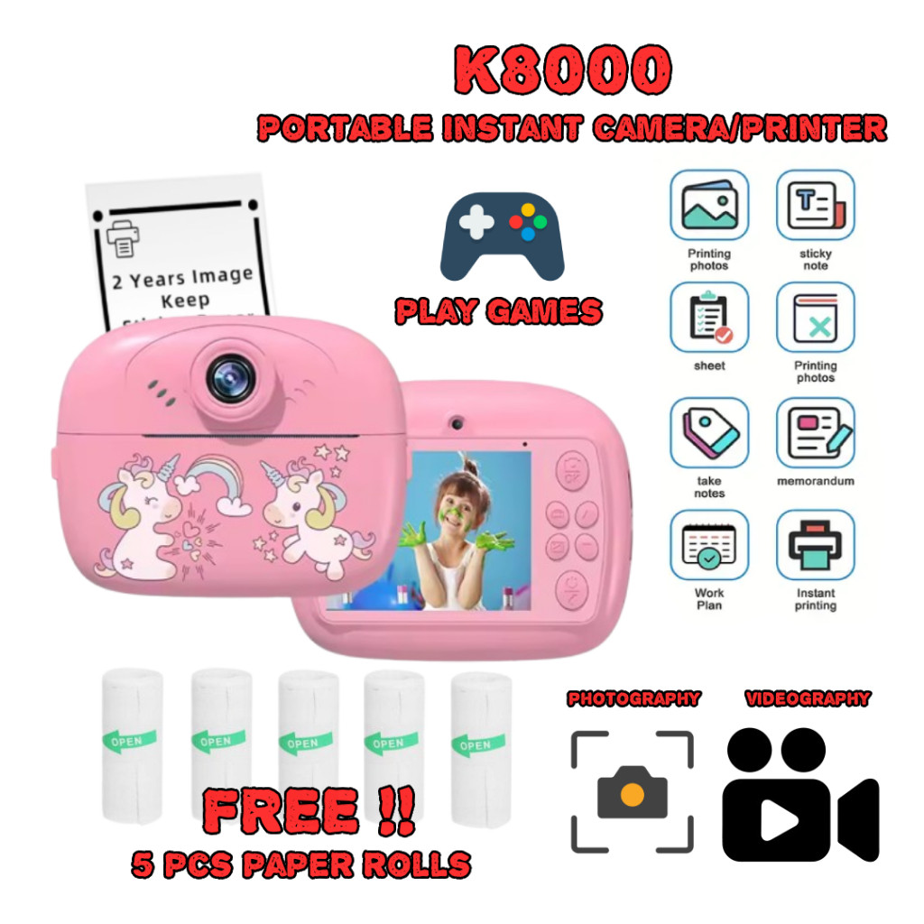 ♞,♘,♙K8000 Children Portable Instant Camera Printing HD Photography and  Video Recording Kid Digital - Technical View