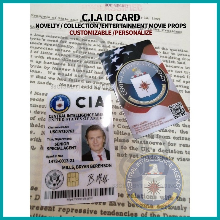 ☀️ ♣ CIA CENTRAL INTELLIGENCE AGENCY ID CARD NOVELTY CARD MOVIE PROPS ...