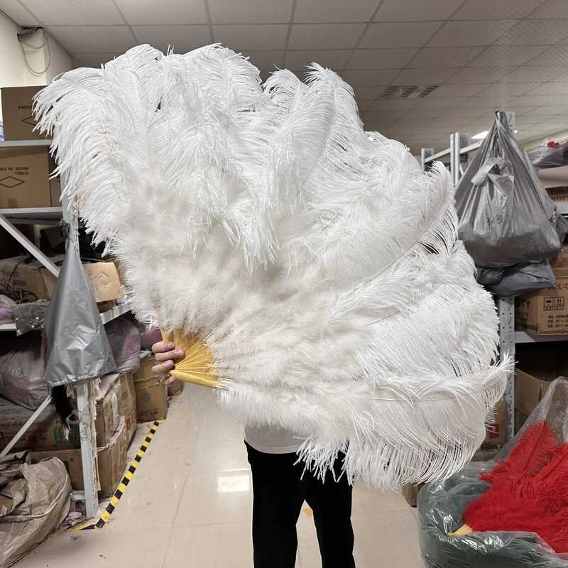 13Bone White Red Ostrich Feather Fan 1/2PCS Foldable Handheld Fluffy ...