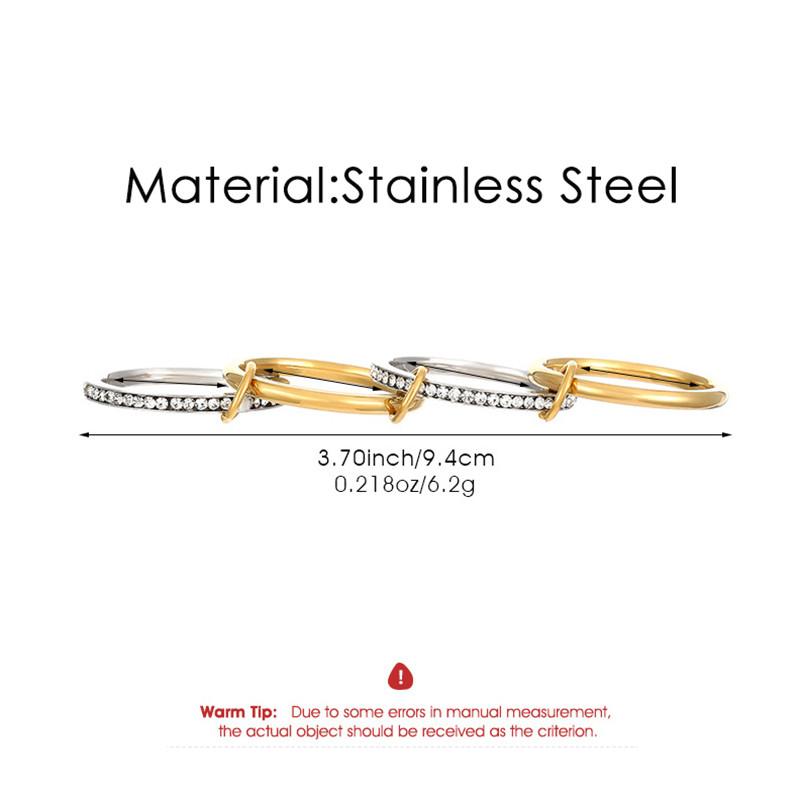 Two-Color Four-Ring Stainless Steel Jewelry Fashion Ins Style CZ ...