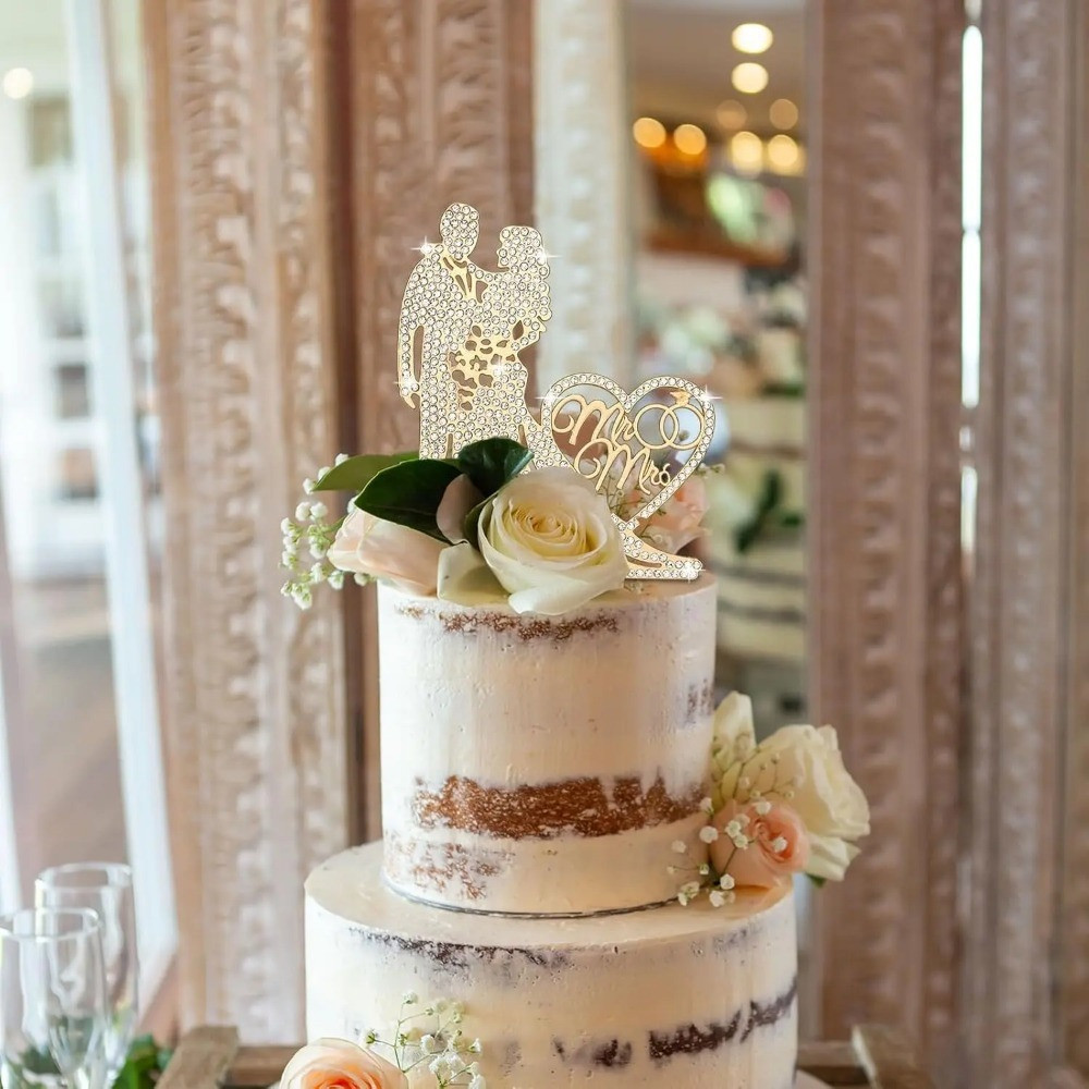 Wedding Cake Topper Crystal Rhinestone Metal Mr and Mrs Cake Topper ...