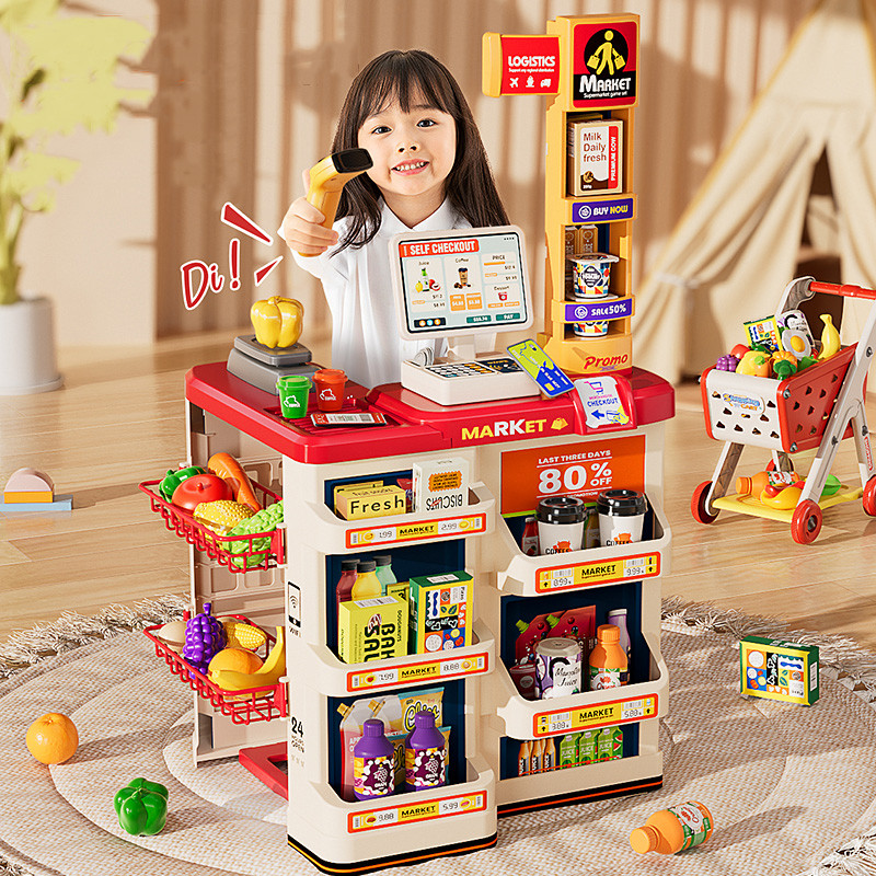 Supermarket Cash Register Toy Set Shopping Cart Mini Mart Accessories ...