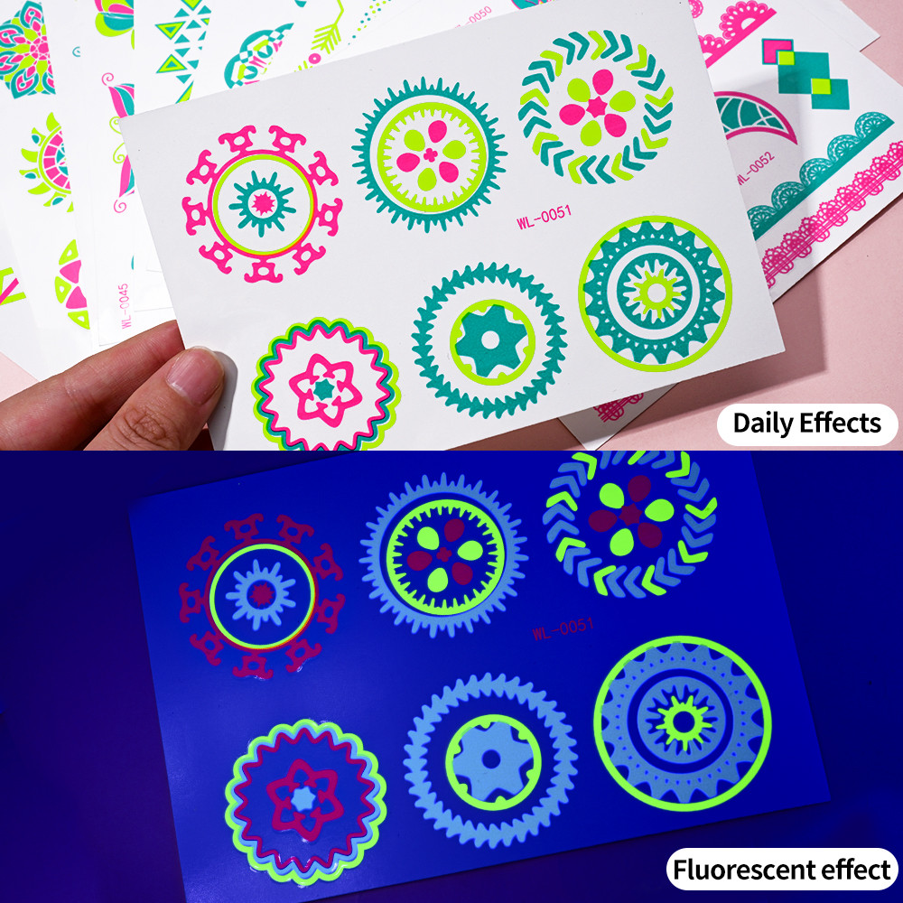 Luminous Temporary Tattoos Stickers UV Neon Fluorescent Glow in the ...