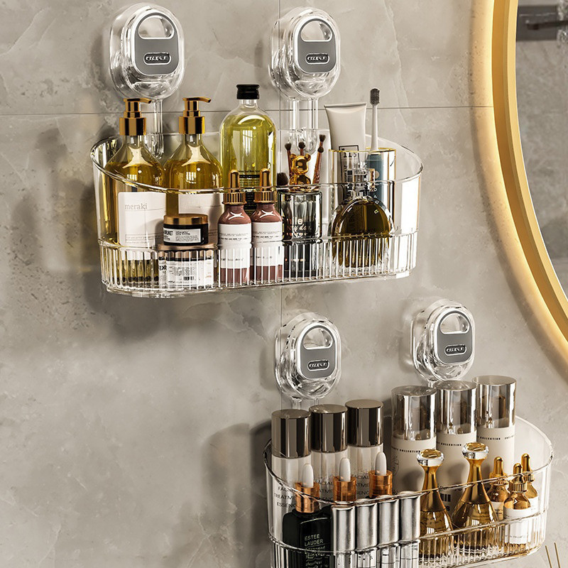 [Local]kitchen bathroom Suction Cup Storage Rack with Box Multipurpose ...