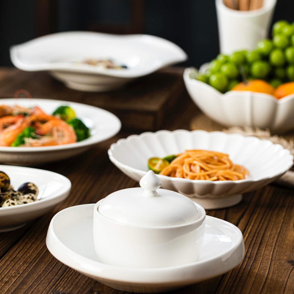 Minimalist White Dinnerware Set Minimal Dinner Plate Bowl Multi Shapes ...