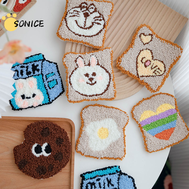 Cartoon Bread Punch Needle Coasters Kit DIY Punch Needle Embroidery ...