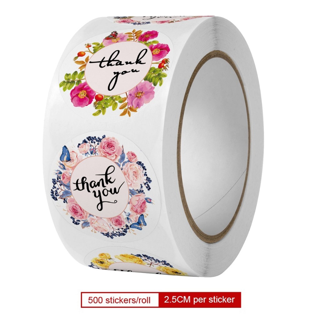 Flower Round Thank You Label Sticker 2.5CM 500PCS 1Roll Thank U ...