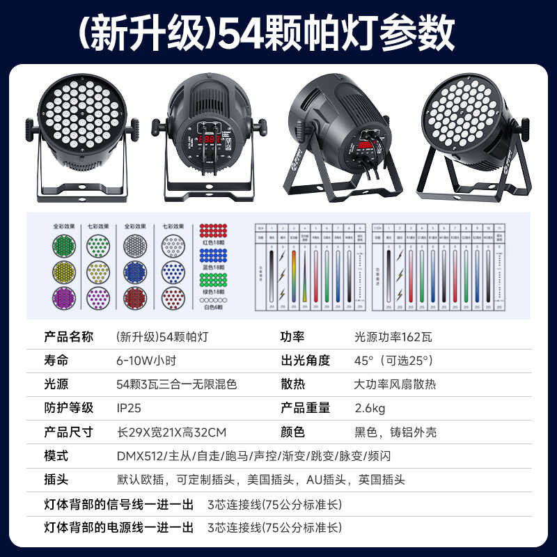 Full Par 54pcs 3W Stage Lighting LED Color Changing for Bar Live Room ...