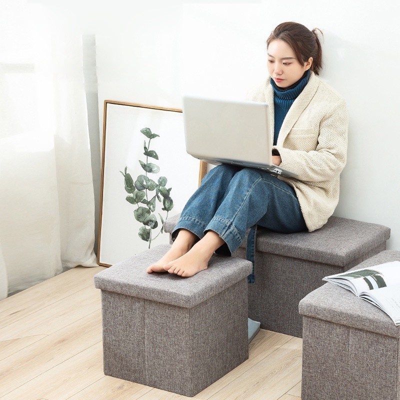 76CM Foldable Storage Stool Sofa Storage Box Footstool Chair Organizer ...