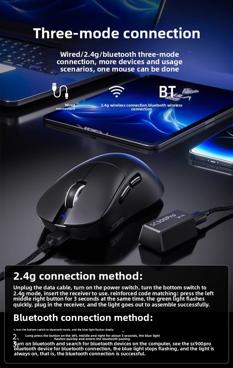 AULA SC900 Pro/Max Wireless Tri-mode Esports Mouse Dual 8K Lightweight ...