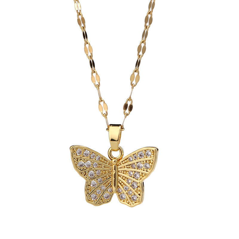 TALA Hand Made Titanium Necklace Butterfly Women Anti-Character Golden ...