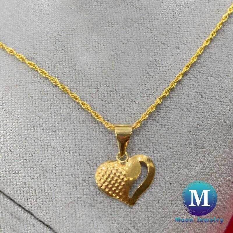 Diacut Heart Half Plain-Half Open Pendant With Rope Chain Necklace ...