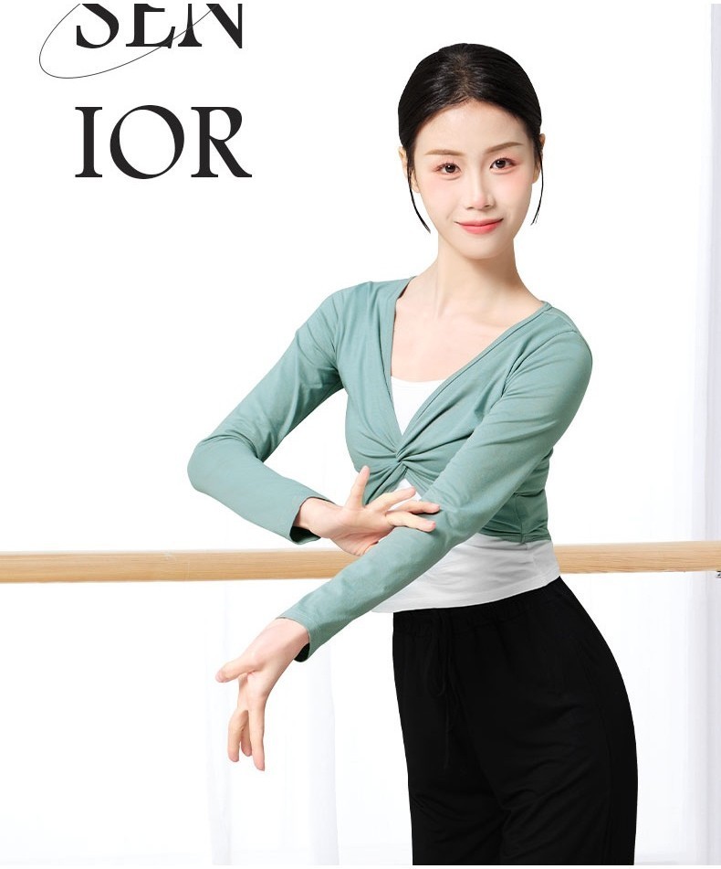 Women's Ballet Wrap Top Cotton Long Sleeve Dance Shirt Ballet Jacket ...