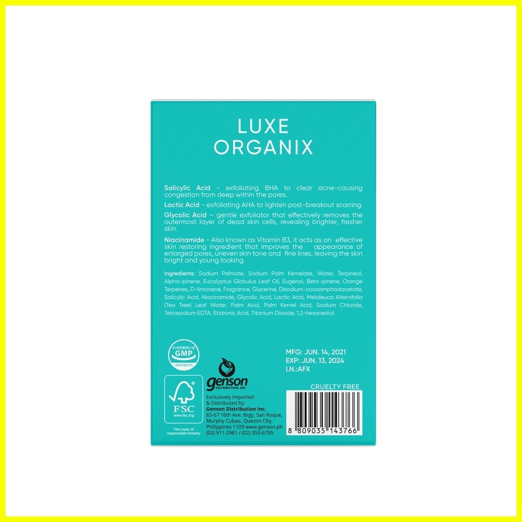 LUXE ORGANIX Miracle Solutions AHA/BHA Soap For Face & Body 135g ...