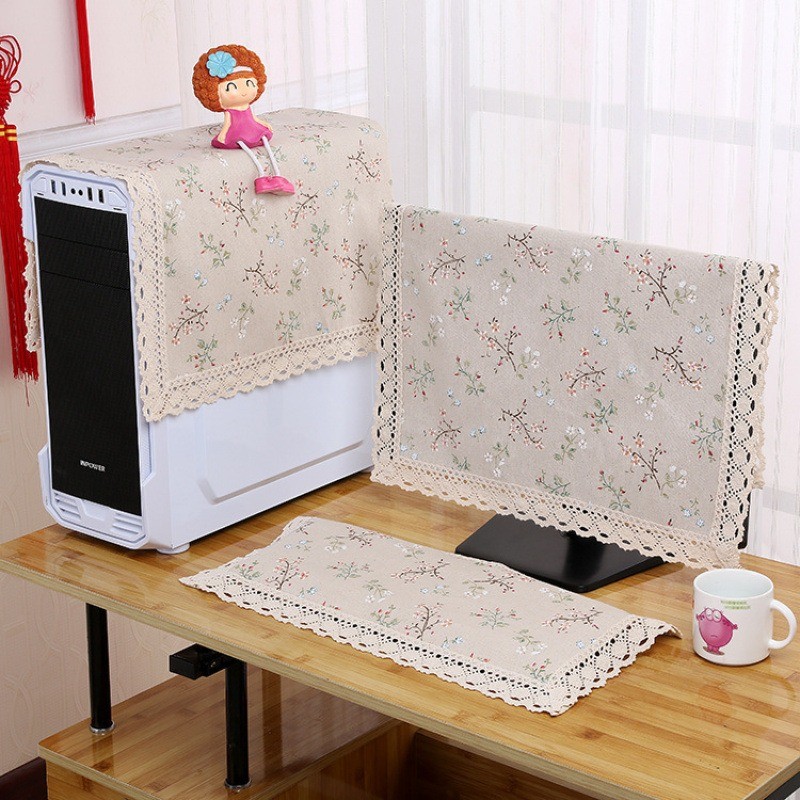 Computer Dust Cover Set (3pcs) Cotton Linen LCD Monitor Host Keyboard ...