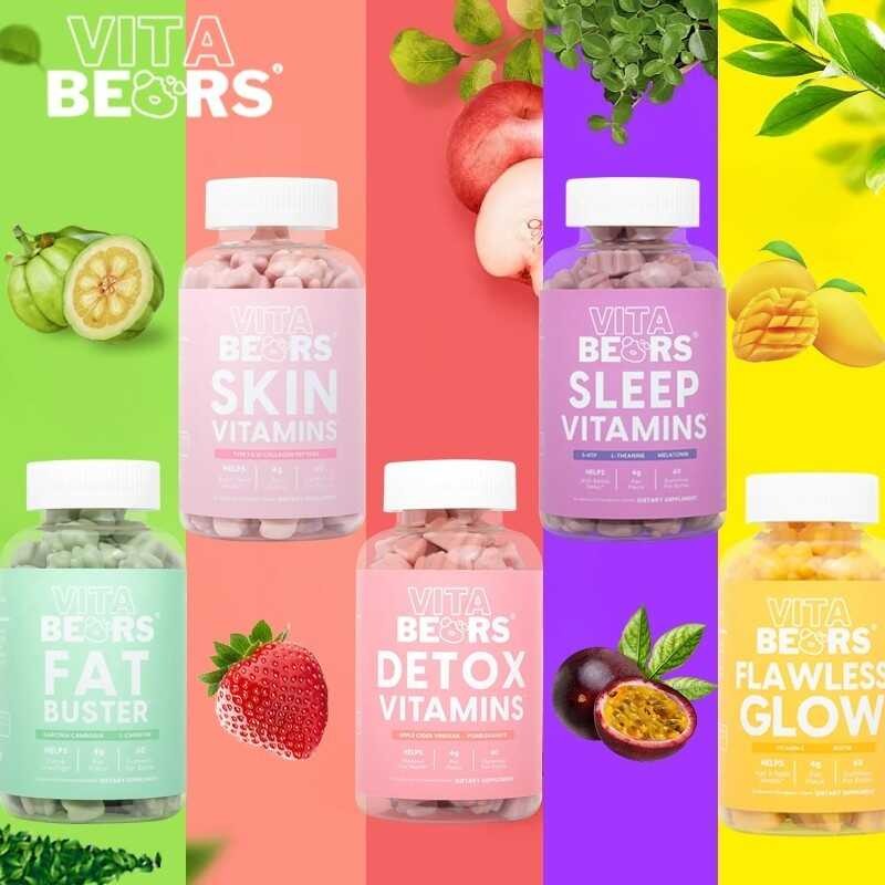 VITABEARS Skin Flawless Vitamins Fat Buster Detox Chewable Gummies Hair ...