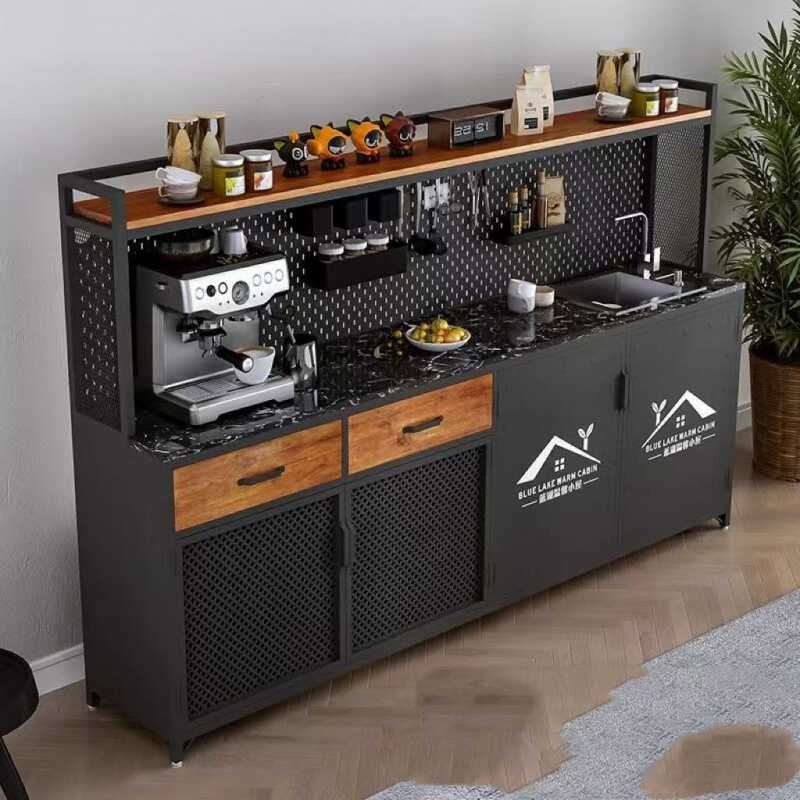 Office Water Bar Counter Integrated Cabinet Sideboard Against Wall ...