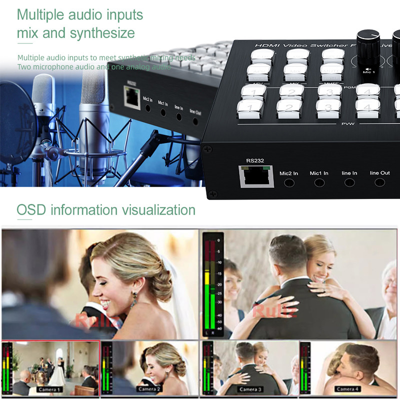 1080p 4 Channel HDMI Video Switcher Mixer Multi Camera Live Streaming ...