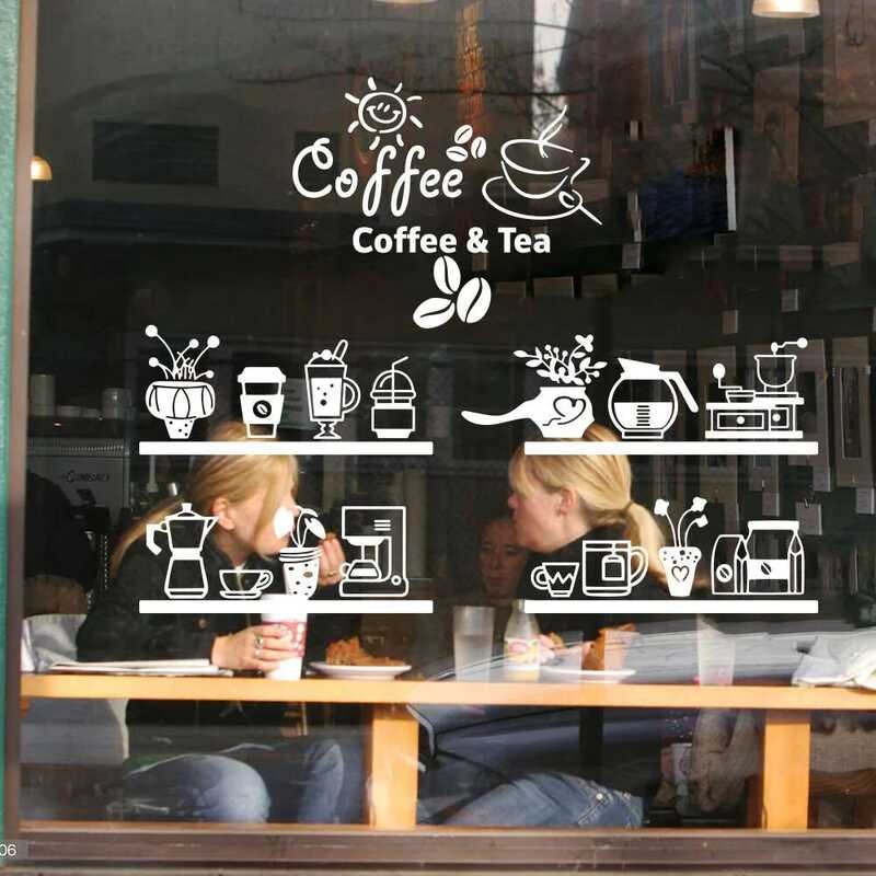 Sign Vinyl Sticker Bean Milk Tea Cafe Wall Decal Shop Window Mural ...