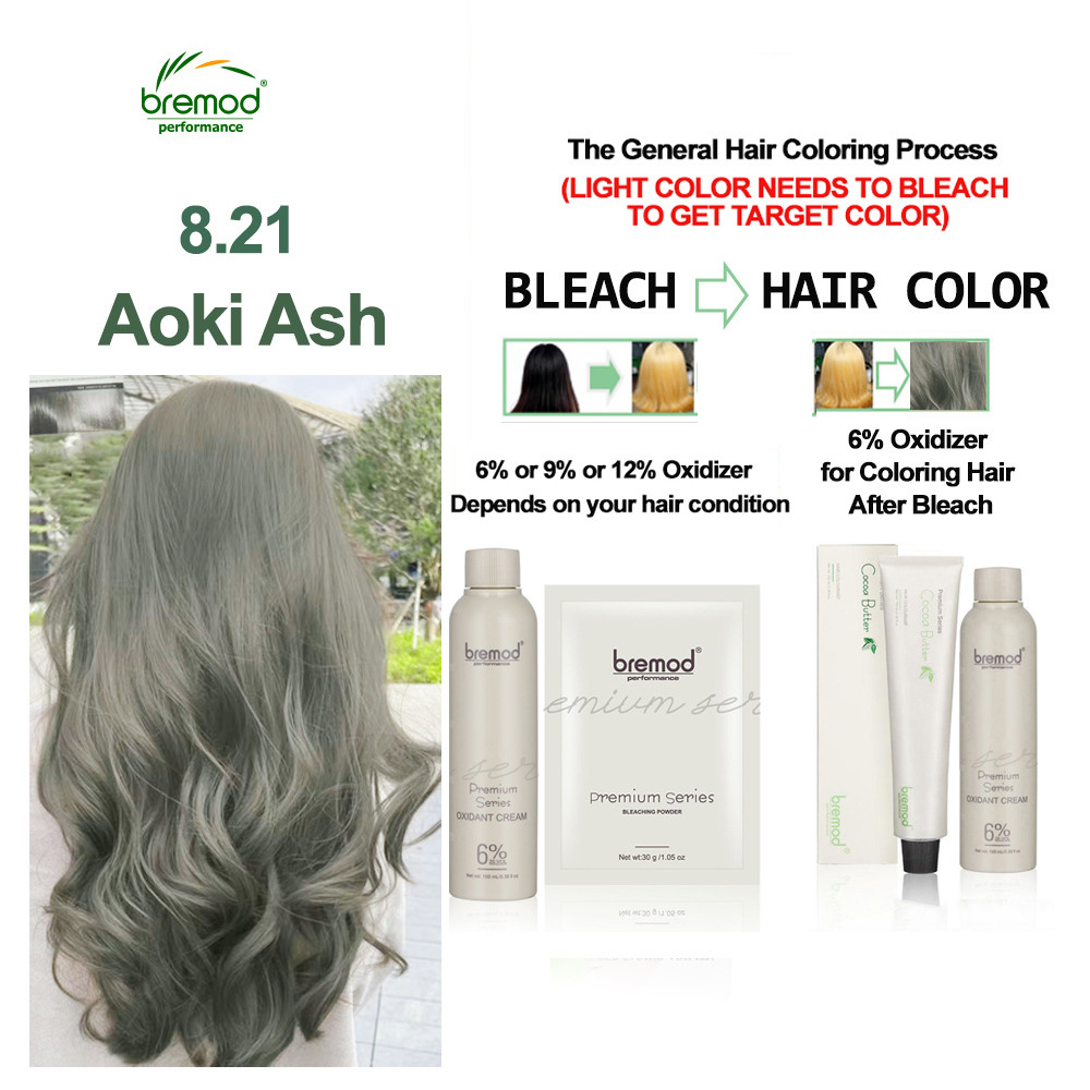 Bremod Hair Color with Oxidizer Set 100ml Milk Tea Ash Dust Aoki Ash ...