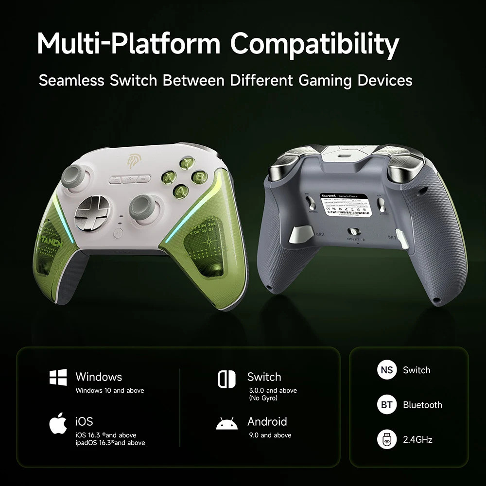 EasySMX D10 Wireless Controller Bluetooth RGB Gamepad with TMR Sticks ...