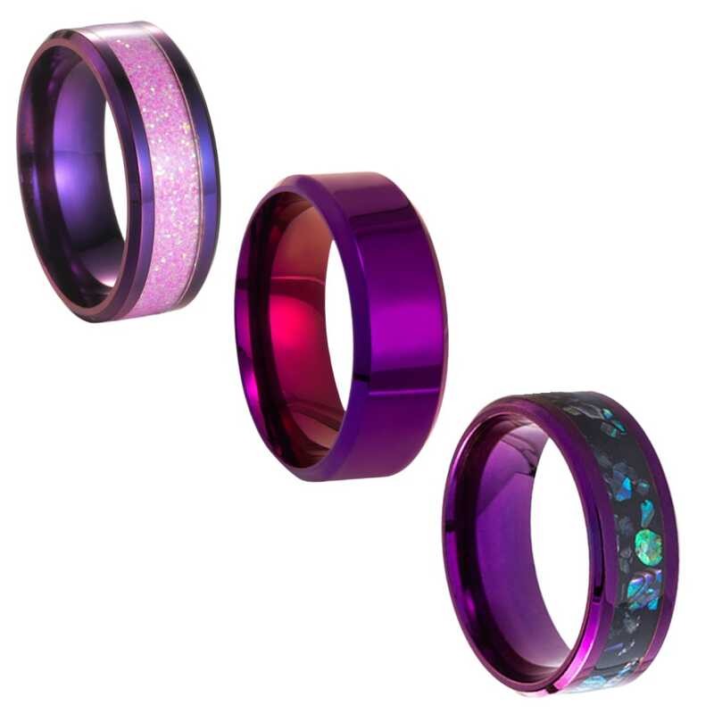 Jewelry TEMU Xiyin Purple Titanium Steel Nine Purple Flame Rings Couple ...